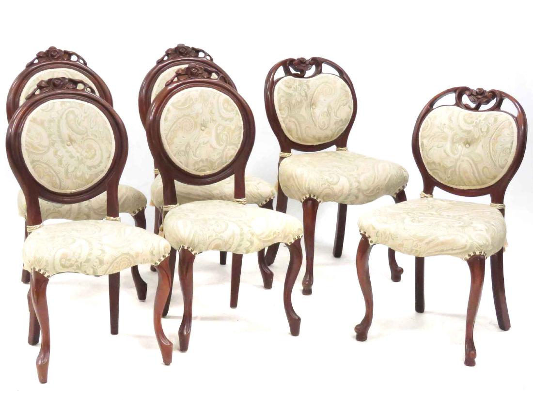 SET (6) ART NOUVEAU CARVED MAHOGANY DINING CHAIRS: SET (6) ART NOUVEAU CARVED MAHOGANY DINING CHAIRS