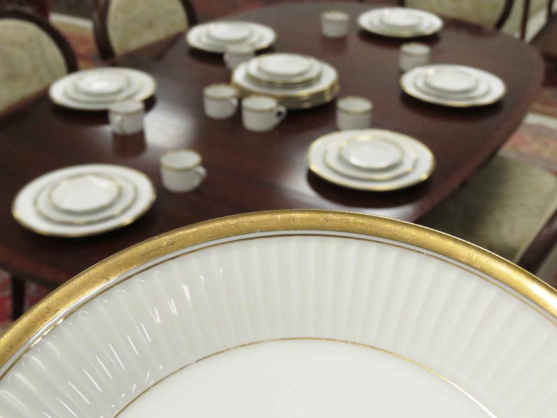 (2) BOXES FITZAND FLOYD "CLASSICAL D' OR" PORCELAIN: (2) BOXES FITZAND FLOYD "CLASSICAL D' OR" PORCELAIN DINNERWARE (35 PIECES) INCLUDING (10) DINNER PLATES, 10 3/4"; (9) SALAD/DESSERT PLATES, 7 1/4"; (8) SAUCERS, 5 1/2"; (8) CUPS, 3 1/8"; (8) COFFEE CU