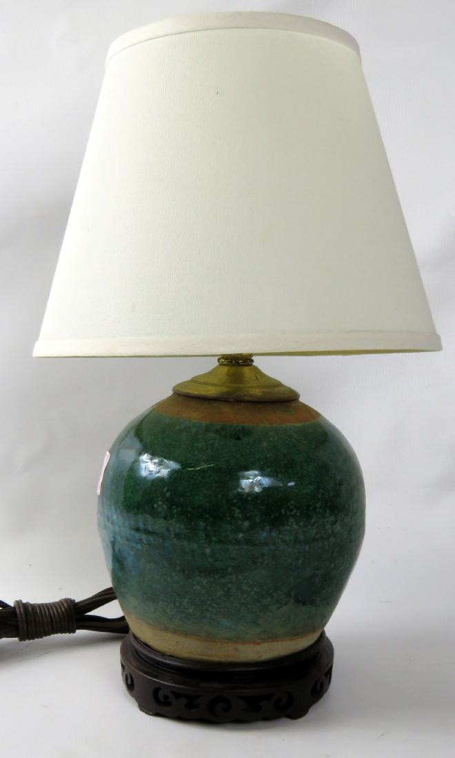 CHINESE GLAZED POTTERY JAR, MOUNTED AS A LAMP, 19TH (1 of 1)