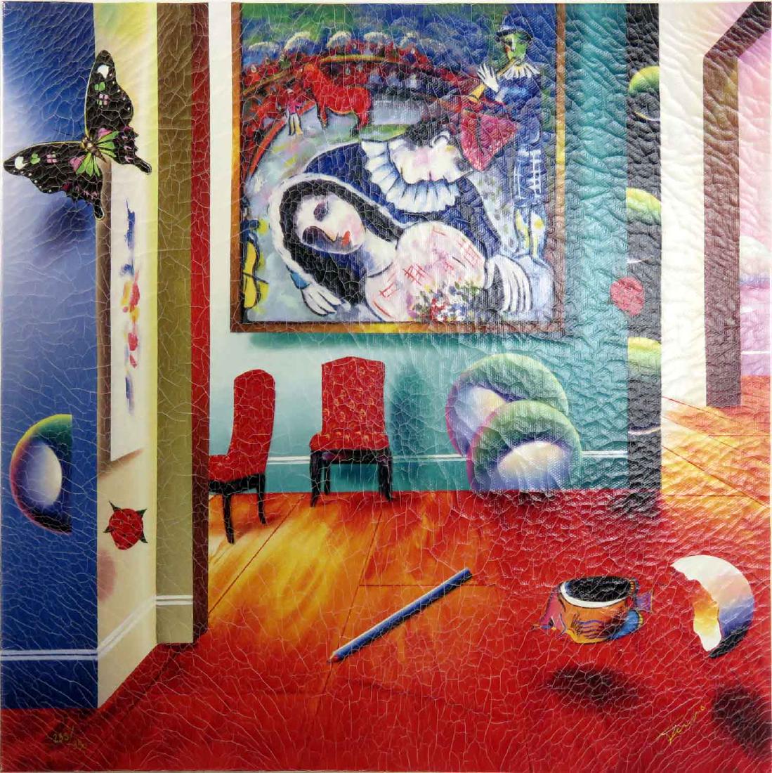 CONTINENTAL SCHOOL (20TH CENTURY), GICLEE, SURREALIST: CONTINENTAL SCHOOL (20TH CENTURY), GICLEE, SURREALIST INTERIOR WITH CHAGALL, SIGNED #285/350. 15 X 15"