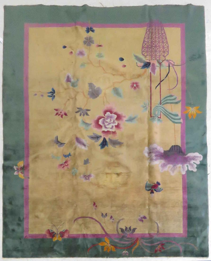 ANTIQUE CHINESE NICHOLS CARPET. 9 X 11'6" (1 of 4)