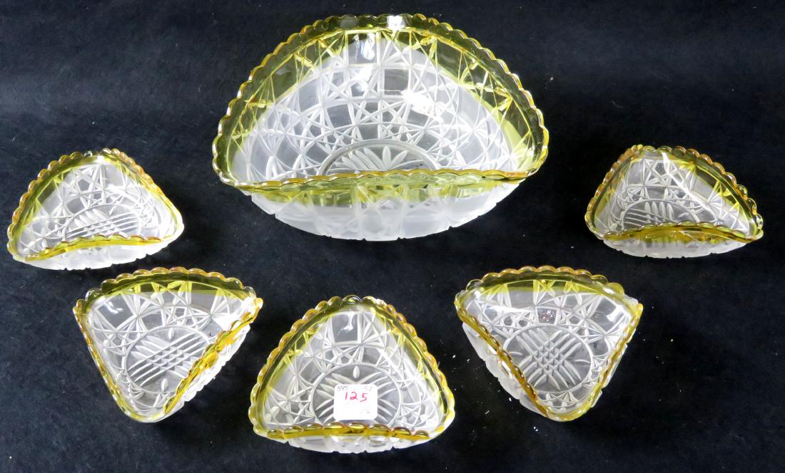 SET (6) AMBER FROSTED PATTERN GLASS BERRY SET, EARLY (1 of 1)