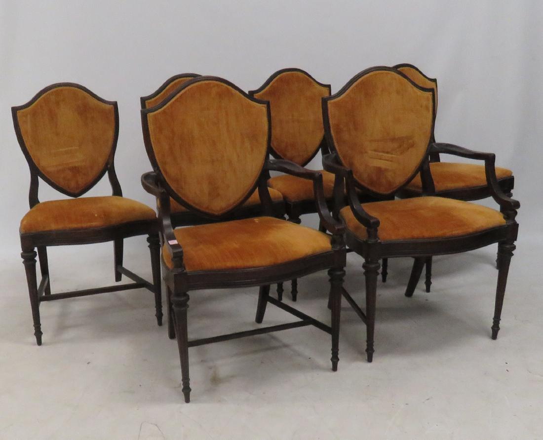 SET (6) FRENCH STYLE CARVED WALNUT SHIELD-BACK DINING (1 of 3)