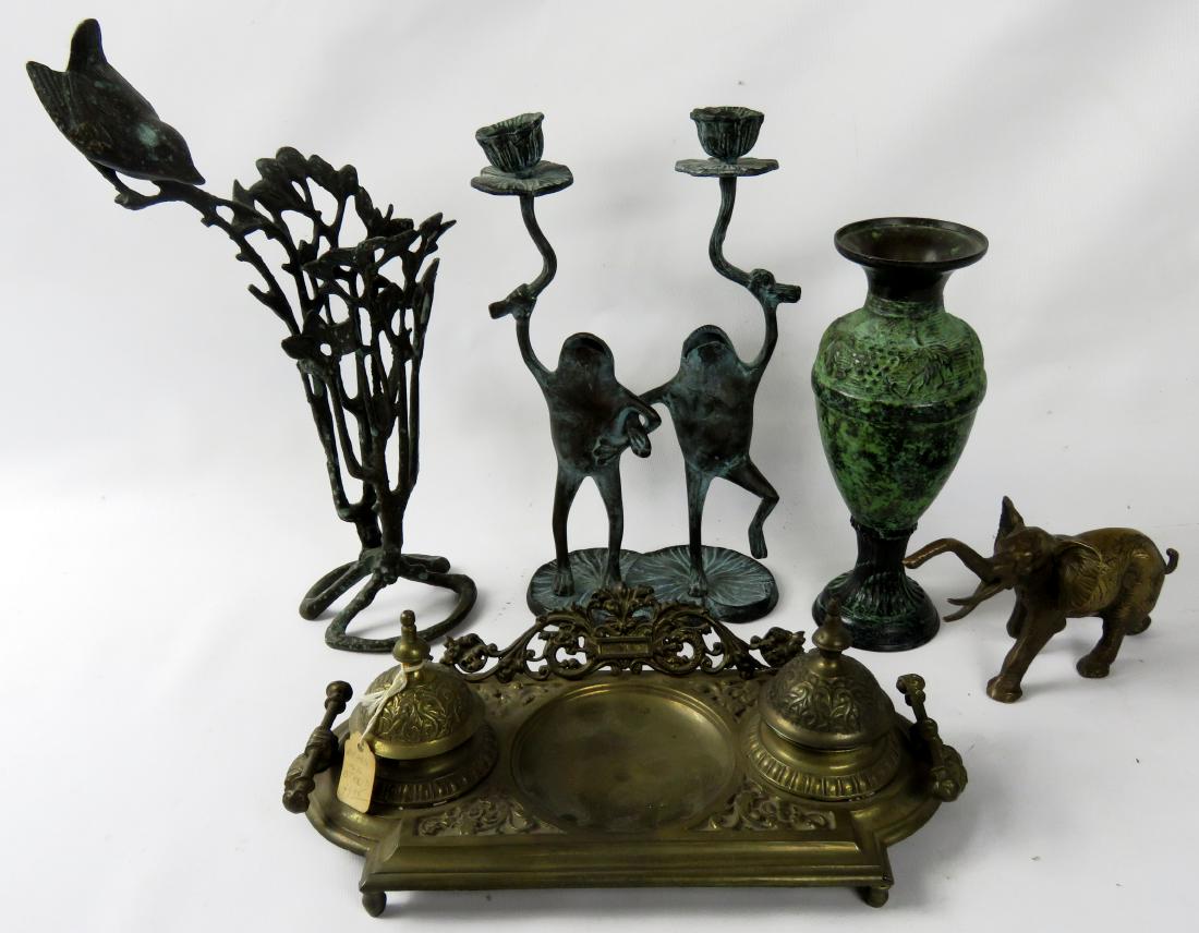 LOT BRASS/BRONZE ITEMS INCLUDING FROG CANDLE HOLDER, (1 of 1)