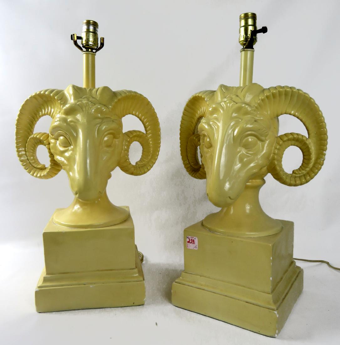 PAIR COMPOSITION RAM'S HEAD TABLE LAMPS. HEIGHT 30" (1 of 1)