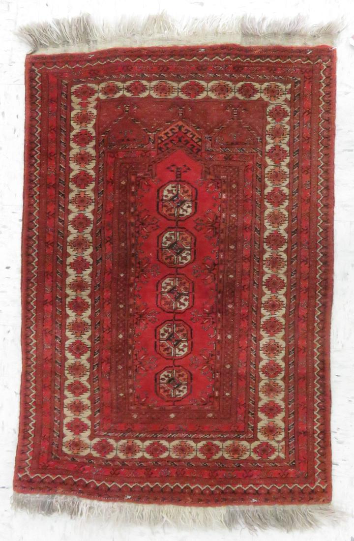 SEMI ANTIQUE TURKOMAN BOKHARA PRAYER RUG. 2'6" X 3'8" (1 of 3)