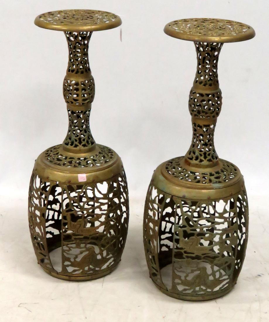PAIR CHINESE BRASS GARDEN SEATS/STANDS. HEIGHT 19" (1 of 1)