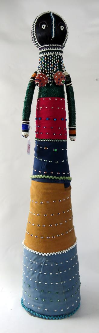 AFRICAN BEADED FIGURE OF A WOMAN. HEIGHT 33" (MISSING (1 of 1)