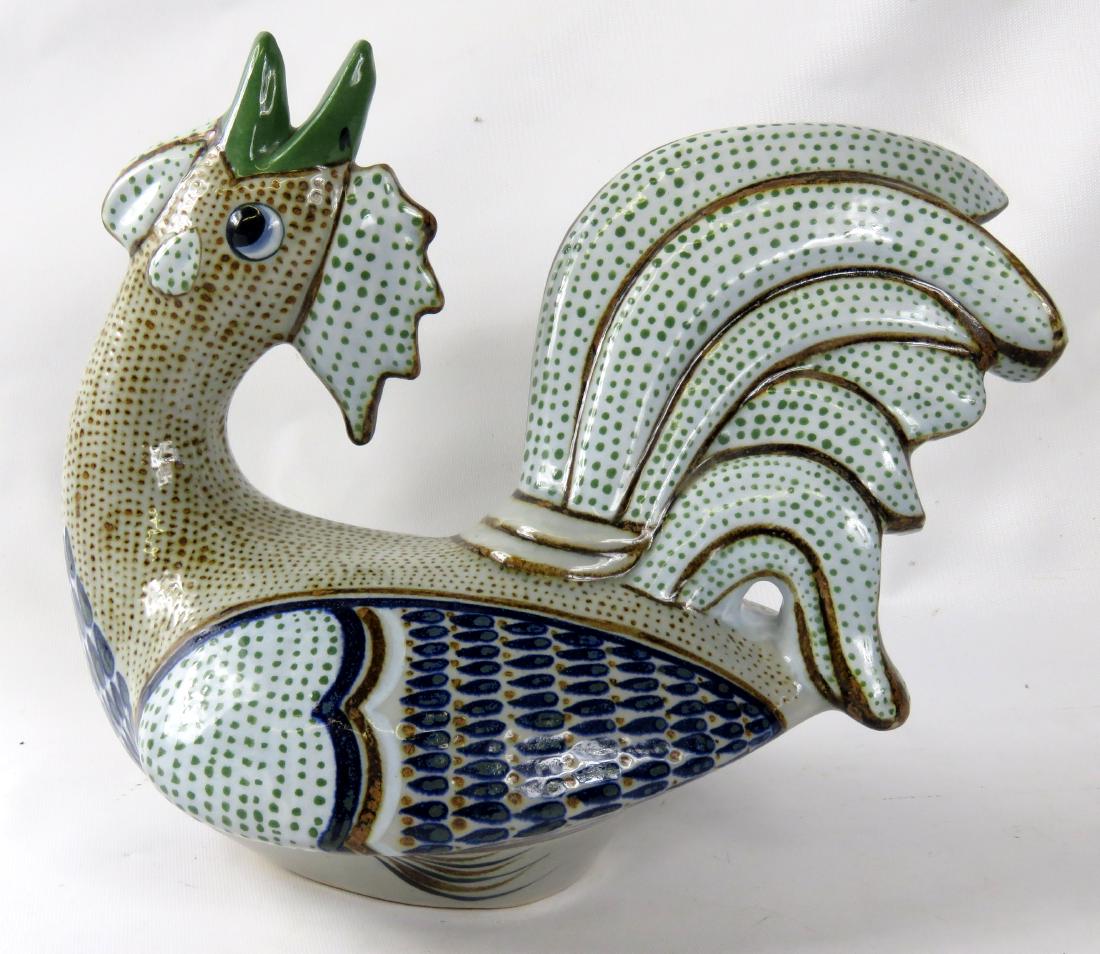 MID-CENTURY MODERN DECORATED PORCELAIN CHICKEN, SIGNED (1 of 3)