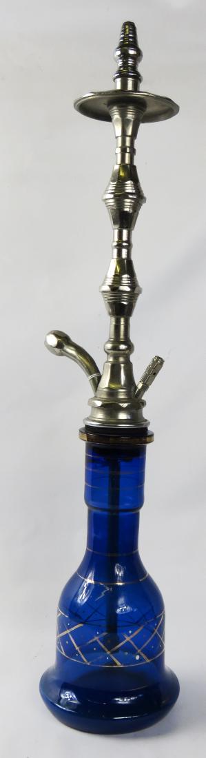 ENAMELED COBALT GLASS & NICKELPLATE BRASS WATER PIPE (1 of 1)