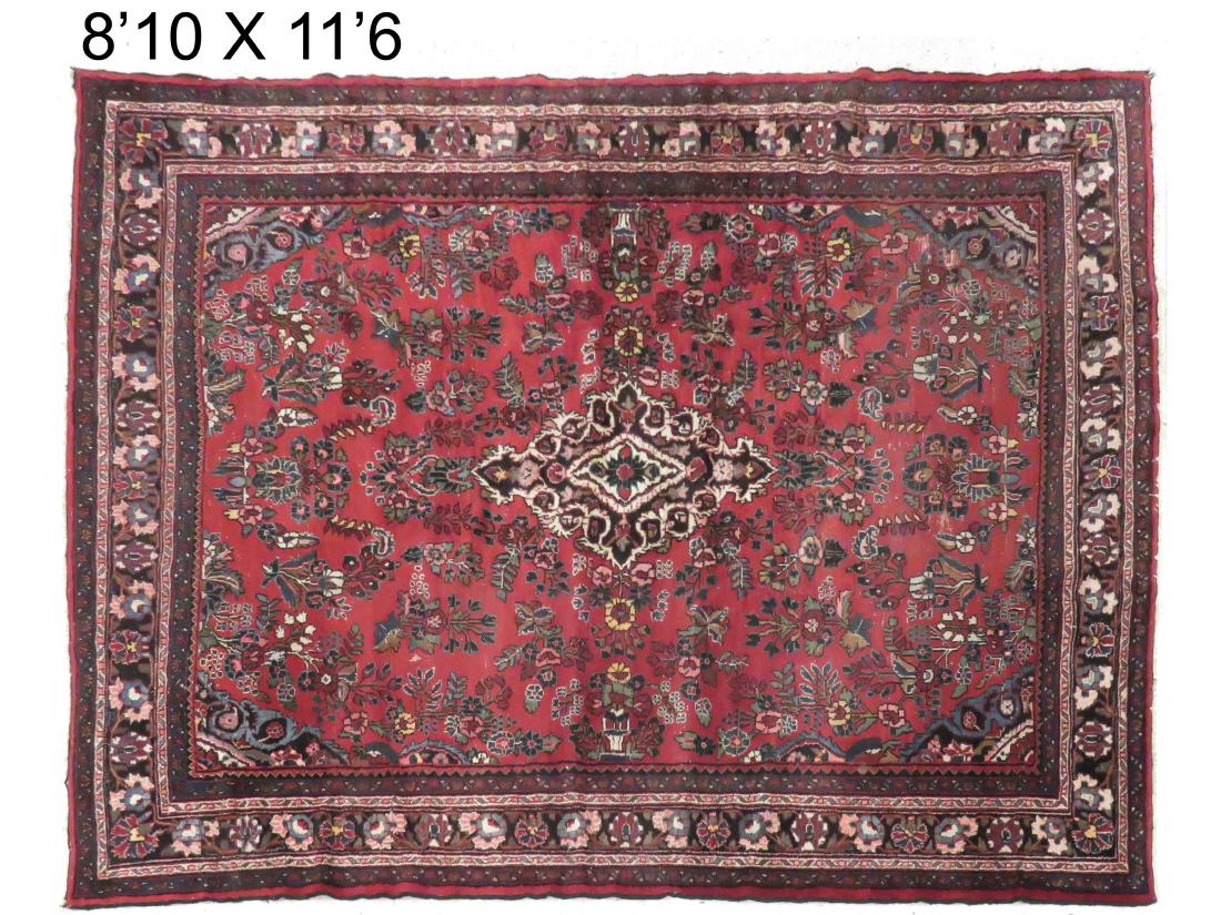 ANTIQUE HAMADAN CARPET. 8'10" X 11'6": ANTIQUE HAMADAN CARPET. 8'10" X 11'6"