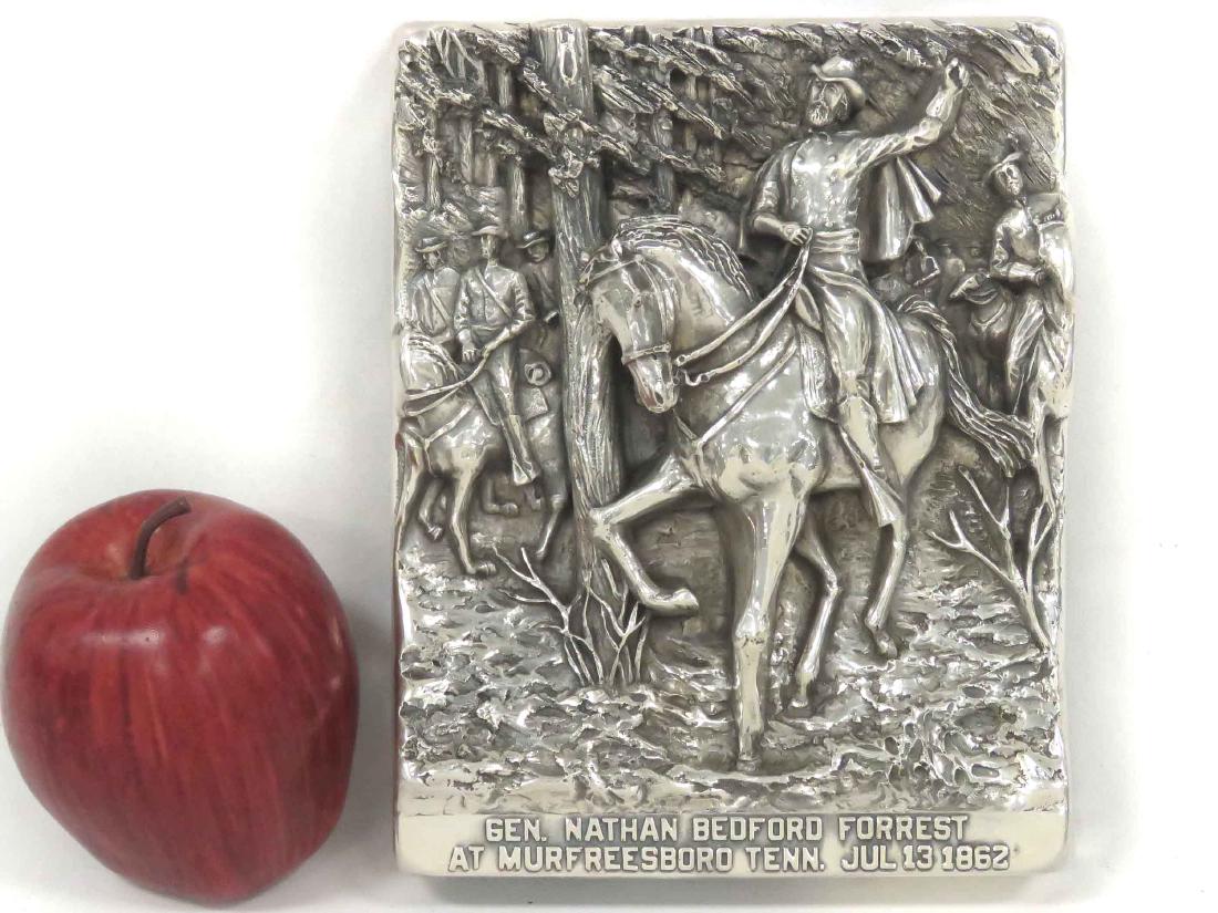 HENRYK WINOGRAD (POLISH/AMERICAN 1917-2008), STERLING: HENRYK WINOGRAD (POLISH/AMERICAN 1917-2008), STERLING SILVER REPOUSSE PANEL, "GEN. NATHAN BEDFORD FORREST AT MURFREESBORO, TENN, JUL 13, 1862", SIGNED, 1996. 7 1/2 X 6"; APPROXIMATELY 7.2 OZT
