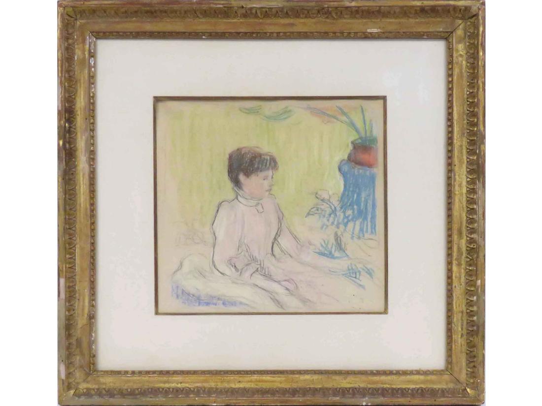 CLAUDE EMILE SCHUFFENECKER (FRENCH 1851-1934), PASTEL: CLAUDE EMILE SCHUFFENECKER (FRENCH 1851-1934), PASTEL ON PAPER, YOUNG GIRL IN AN INTERIOR, SIGNED CYPHER. SIGHT 13 X 13"; FRAMED & GLAZED-24 X 24"