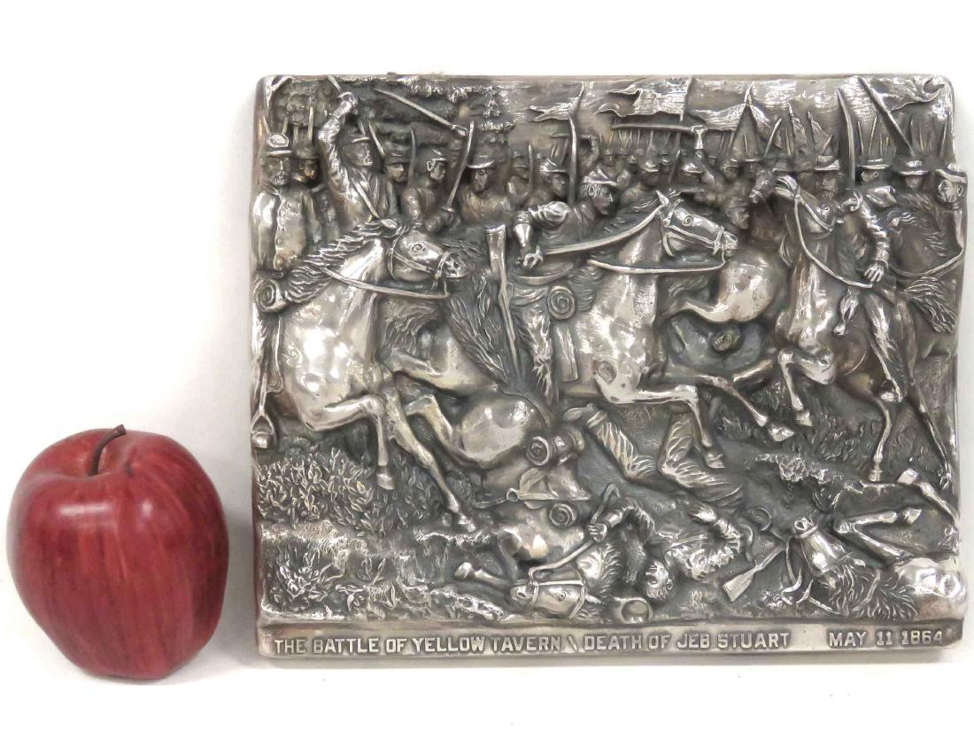HENRYK WINOGRAD (POLISH/AMERICAN 1917-2008), STERLING: HENRYK WINOGRAD (POLISH/AMERICAN 1917-2008), STERLING SILVER REPOUSSE PANEL, "THE BATTLE OF YELLOW TAVERN/DEATH OF JEB STUART, MAY 11, 1864", SIGNED 1995. 8 1/4 X 10 1/4"; APPROXIMATELY 15/16 OZT