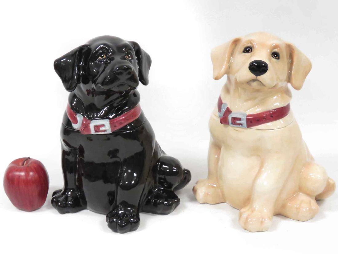 LOT (2) BANINE KITCHEN COLLECTION, YELLOW & BLACK LAB: LOT (2) BANINE KITCHEN COLLECTION, YELLOW & BLACK LAB PUPPY COOKIE JARS, BIG SKY CARVERS, 2001. HEIGHT 12" WITH BOXES