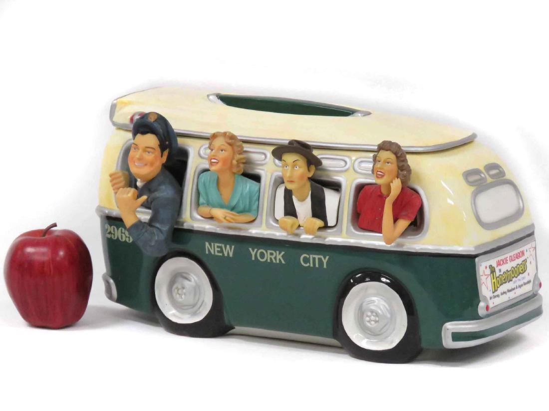 VANDOR DECORATED POTTERY, "THE HONEYMOONERS BUS",: VANDOR DECORATED POTTERY, "THE HONEYMOONERS BUS", COOKIE JAR, #2072/10,000, 1998. HEIGHT 8"; LENGTH 15"