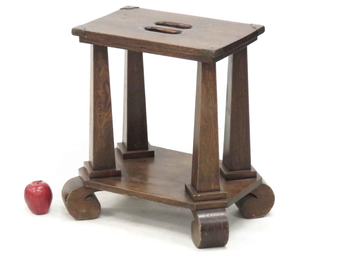 VINTAGE CLASSICAL STYLE CARVED OAK SEAT/STOOL. HEIGHT: VINTAGE CLASSICAL STYLE CARVED OAK SEAT/STOOL. HEIGHT 21"; TOP 10 X 16 1/2"