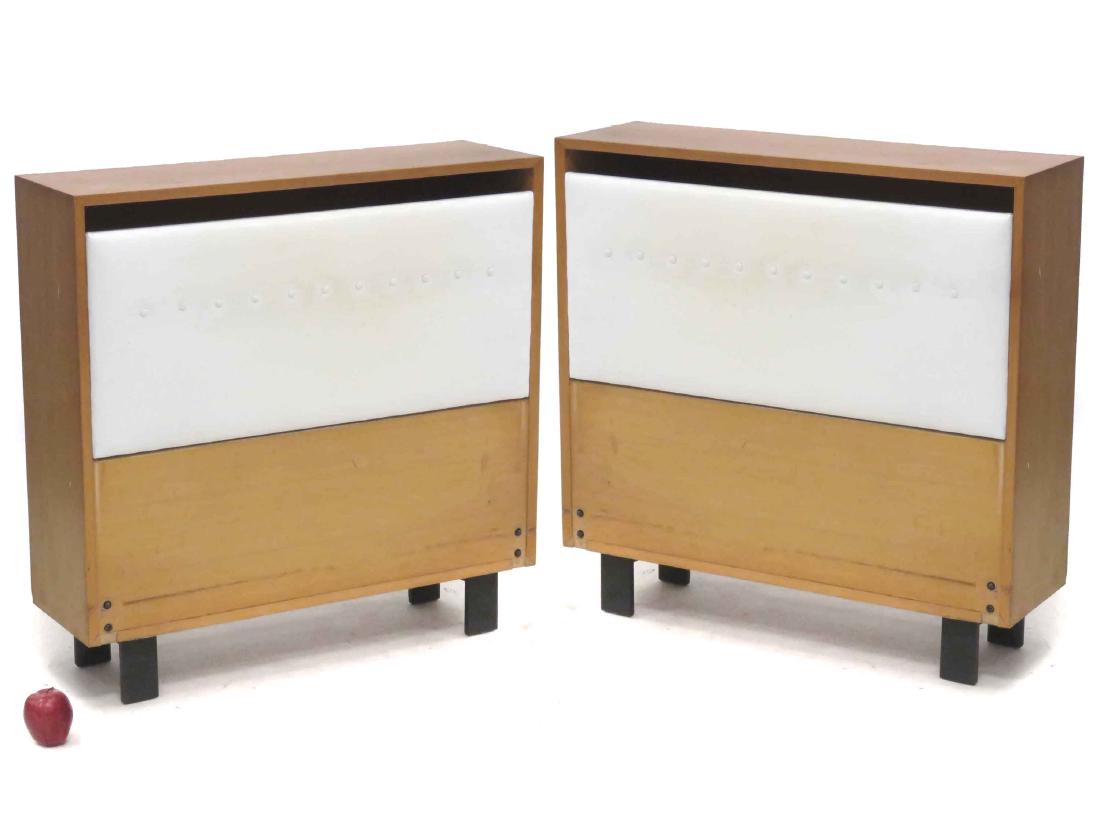 GEORGE NELSON FOR HERMAN MILLER, ZEELAND MICHIGAN, PAIR: GEORGE NELSON FOR HERMAN MILLER, ZEELAND MICHIGAN, PAIR MECHANICAL VINYL HEADBOARD SINGLE BEDS, MODEL 4646. HEIGHT 40"; WIDTH 40"