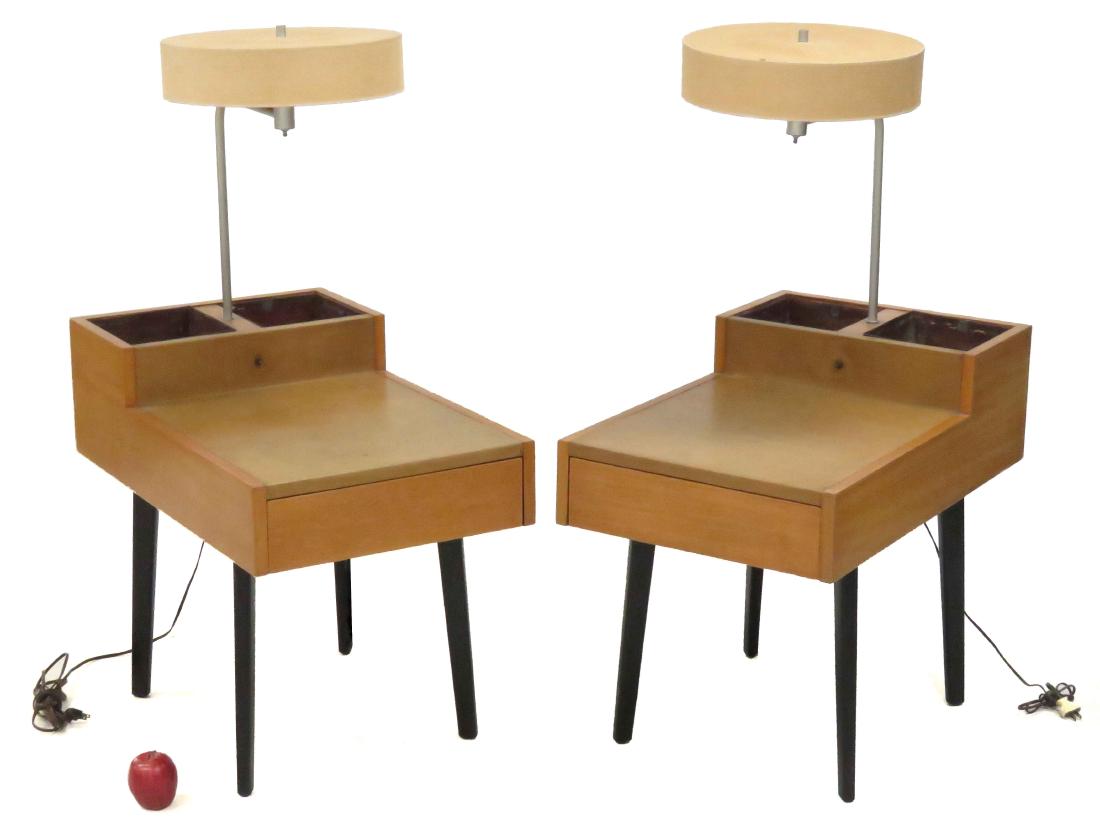 GEORGE NELSON FOR HERMAN MILLER, ZEELAND MICHIGAN, PAIR: GEORGE NELSON FOR HERMAN MILLER, ZEELAND MICHIGAN, PAIR PLANTER/ADJUSTABLE LAMP STANDS, SIGNED. HEIGHT 47"; TOP 30 X 19"