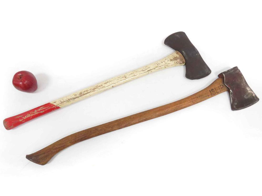 LOT (2) VINTAGE FIREMAN'S AXES, 1/MARKED "ISLIP".: LOT (2) VINTAGE FIREMAN'S AXES, 1/MARKED "ISLIP". LENGTH 33-36"