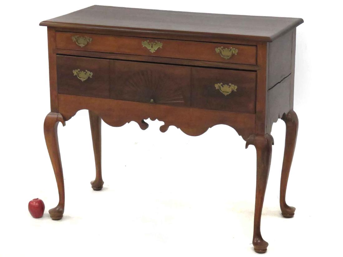 QUEEN ANNE CARVED CHERRY LOWBOY, 18TH CENTURY. HEIGHT: QUEEN ANNE CARVED CHERRY LOWBOY, 18TH CENTURY. HEIGHT 36"; WIDTH 39" (REPLACED TOP)