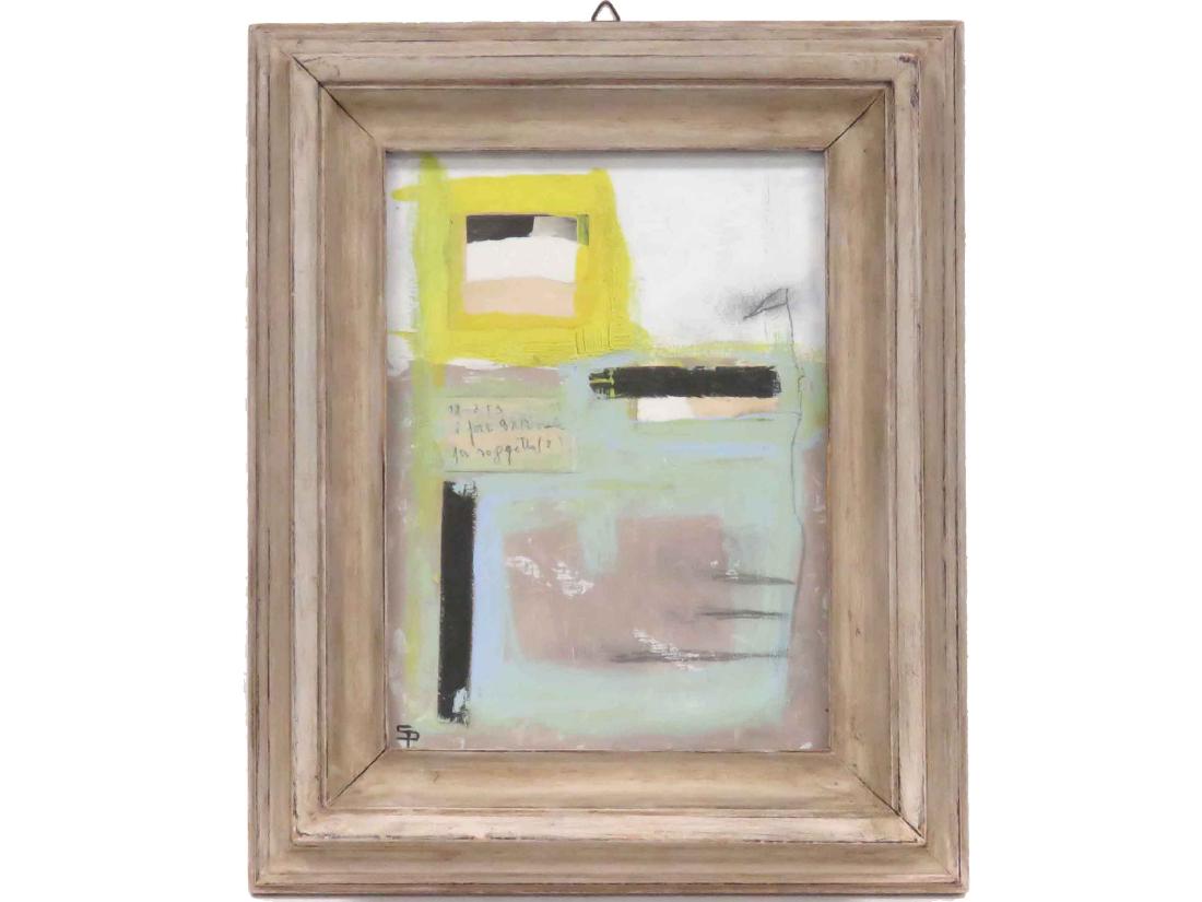 FRENCH SCHOOL (20TH CENTURY), MIXED MEDIA (OIL,: FRENCH SCHOOL (20TH CENTURY), MIXED MEDIA (OIL, GRAPHITE & COLLAGE) ON PANEL, ABSTRACT, SIGNED S. PARISI '78. 10 1/2 X 7 3/4"; FRAMED & GLAZED-13 X 11"