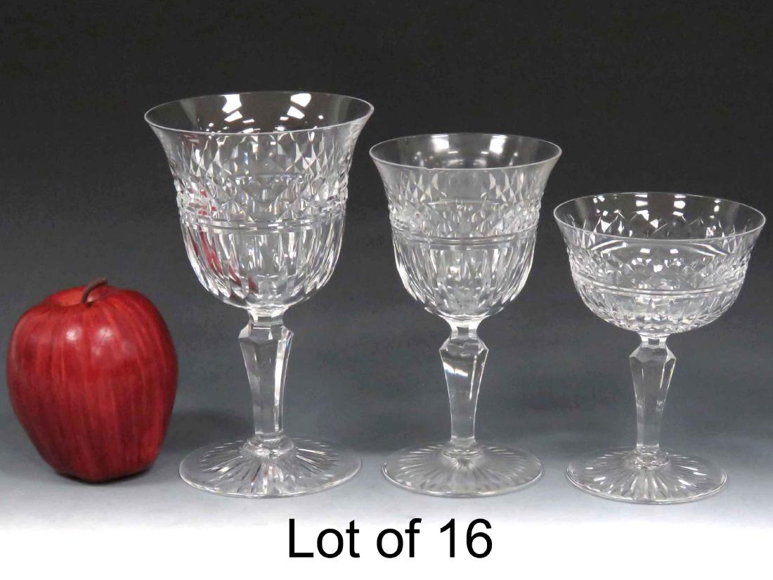 LOT (16) VAL ST. LAMBERT CRYSTAL STEMWARE INCLUDING (5): LOT (16) VAL ST. LAMBERT CRYSTAL STEMWARE INCLUDING (5) WATER GOBLETS, HEIGHT 6 3/4" (SIGNED); (7) CHAMPAGNES, HEIGHT 5"; (4) WINES, HEIGHT 6"