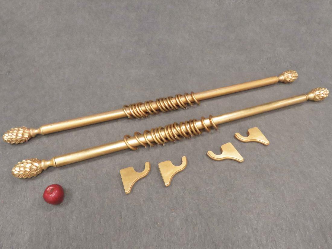 PAIR GILT DECORATED CURTAIN RODS AN BRACKETS APPLE: PAIR GILT DECORATED CURTAIN RODS AN BRACKETS APPLE FINIALS. LENGTH 73"
