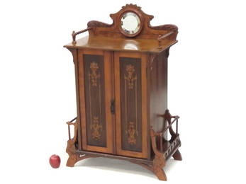 ART NOUVEAU CARVED CHERRY MUSIC CABINET, 1892. HEIGHT