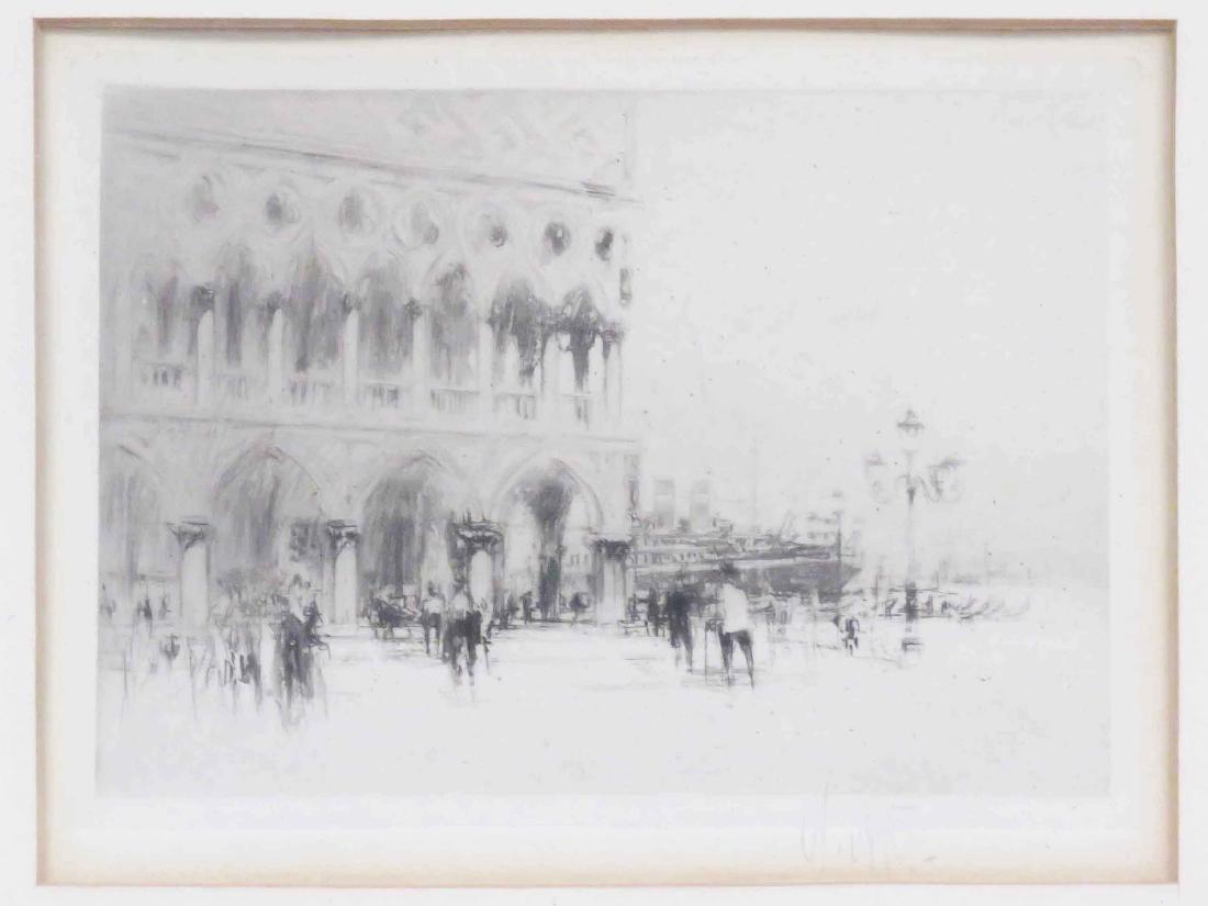 WILKAM WALCOT (BRITISH 1874-1943), ETCHING, "DOGES: WILKAM WALCOT (BRITISH 1874-1943), ETCHING, "DOGES PALACE, VENICE", SIGNED. SIGHT 4 X 5"; FRAMED & GLAZED-14 X 13 1/2"