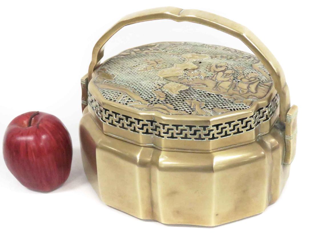 CHINESE PIERCED BRONZE CENSER, CHING. HEIGHT 6"; WIDTH: CHINESE PIERCED BRONZE CENSER, CHING. HEIGHT 6"; WIDTH 9 1/2"