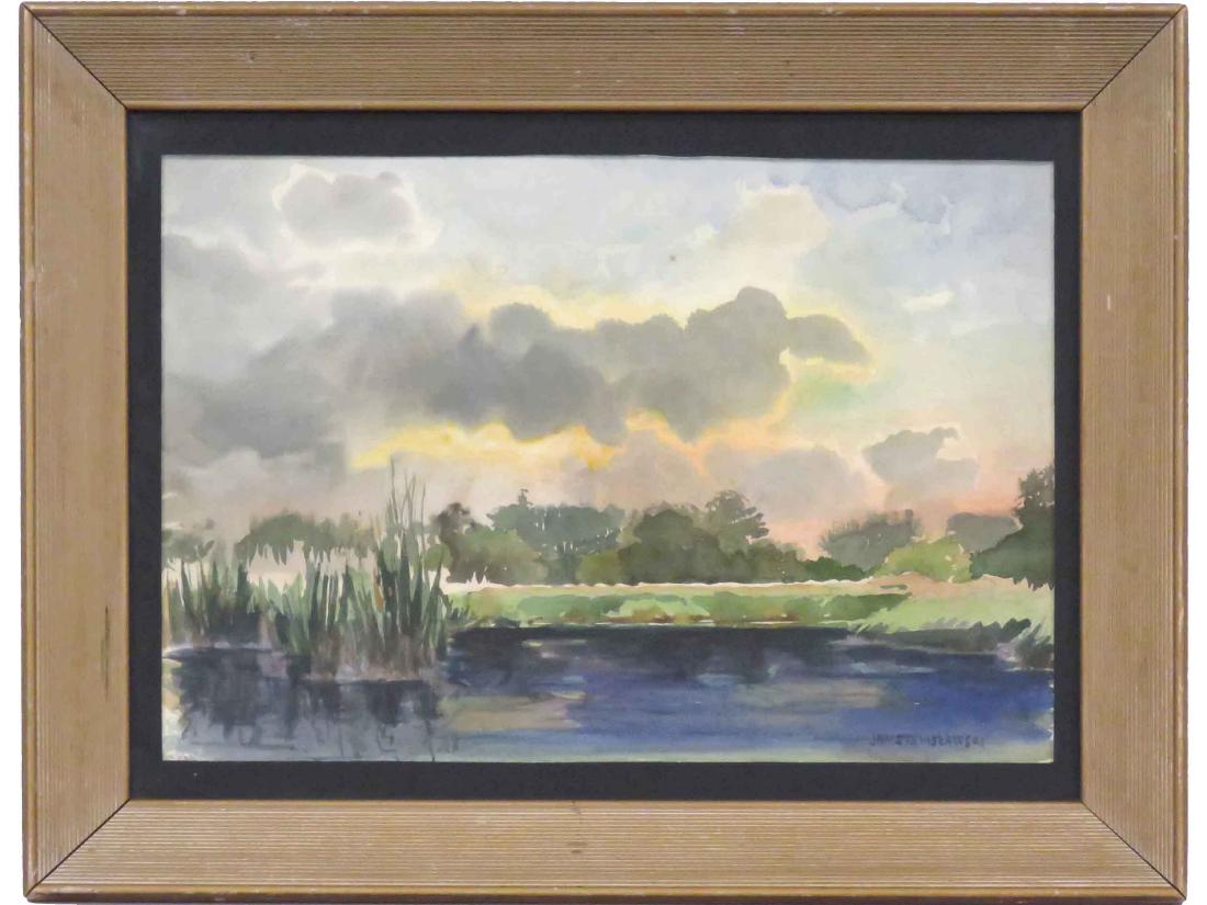 POLISH SCHOOL (20TH CENTURY), WATERCOLOR, MARSH: POLISH SCHOOL (20TH CENTURY), WATERCOLOR, MARSH LANDSCAPE, SIGNED JAN STANISLAWSKI. SIGHT 10 X 14 1/2"; FRAMED AND GLAZED-15 X 19"