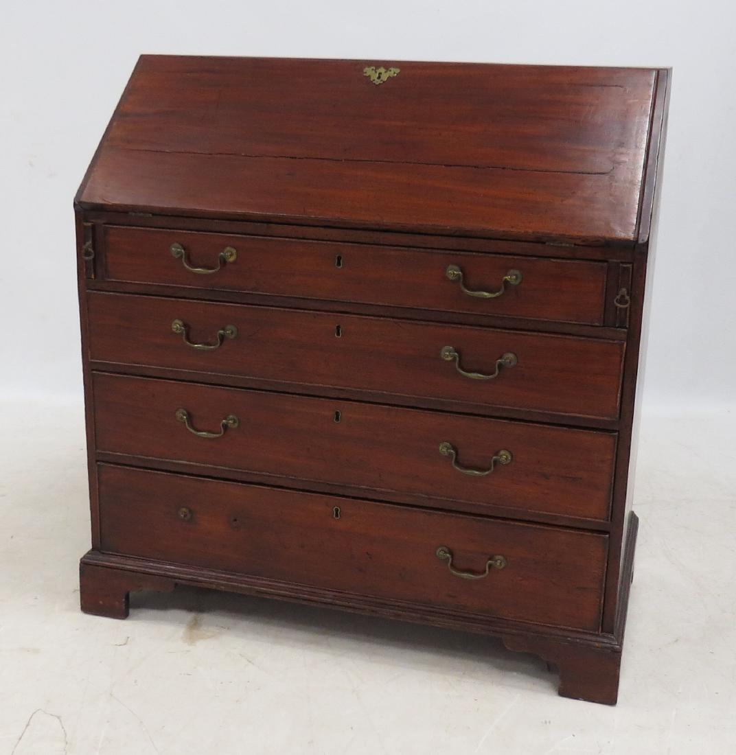 GEORGE III CARVED & INLAID SLANT-FRONT DESK, 18/19TH: GEORGE III CARVED & INLAID SLANT-FRONT DESK, 18/19TH CENTURY. HEIGHT 41"; WIDTH 39"