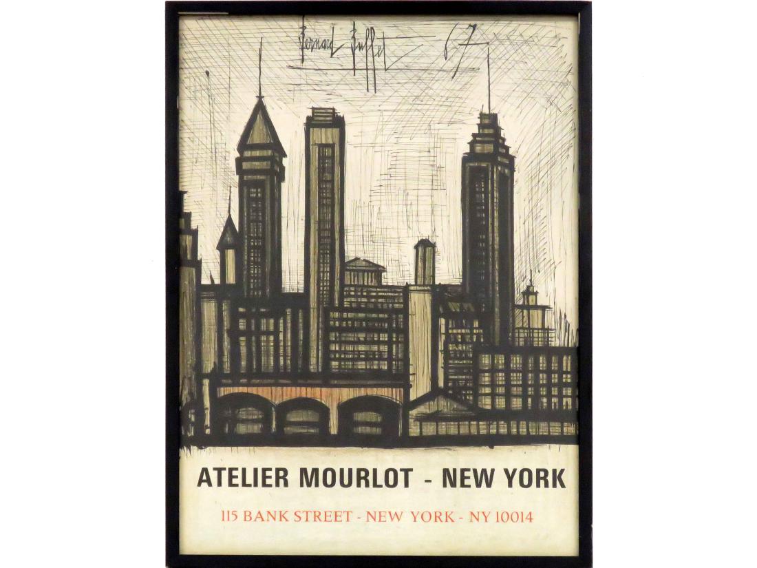 BERNARD BUFFET (FRENCH-), LITHOGRAPHIC EXHIBITION: BERNARD BUFFET (FRENCH-), LITHOGRAPHIC EXHIBITION POSTER, ATELLER MOORLOT, NEW YORK, 1967. SIGHT 26 X 18 3/4"; FRAMED & GLAZED-27 1/2 X 20"