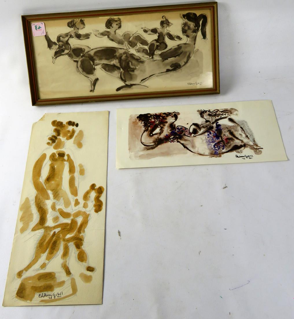 CHAIM GROSS (AMERICAN 1904-1991), LOT (3) HOLIDAY: CHAIM GROSS (AMERICAN 1904-1991), LOT (3) HOLIDAY GREETINGS CARDS, 1957, 1958 & 1961 (WITH ENVELOPE). APPROXIMATE 5 1/4 X 12 1/2"