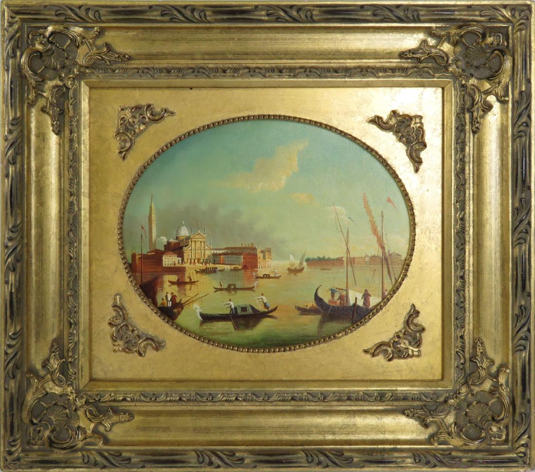 CONTINENTAL SCHOOL (20TH CENTURY), OIL ON CANVAS, VIEW: CONTINENTAL SCHOOL (20TH CENTURY), OIL ON CANVAS, VIEW IN VENICE, SIGNED. 8 X 10"; FRAMED 15 X 17"