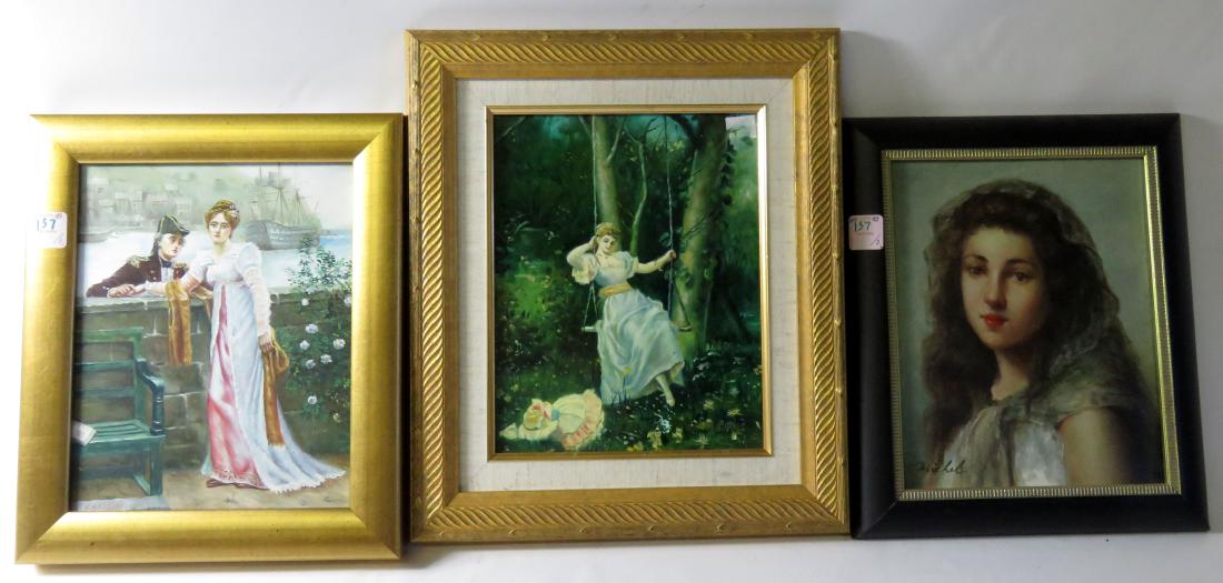 CONTINENTAL SCHOOL (20TH CENTURY), LOT (3) OIL ON: CONTINENTAL SCHOOL (20TH CENTURY), LOT (3) OIL ON CANVAS AND OIL ON PANEL, BEAUTIFUL WOMEN, SIGNED. 10 X 8"; FRAMED APPROXIMATELY 12 X 10"