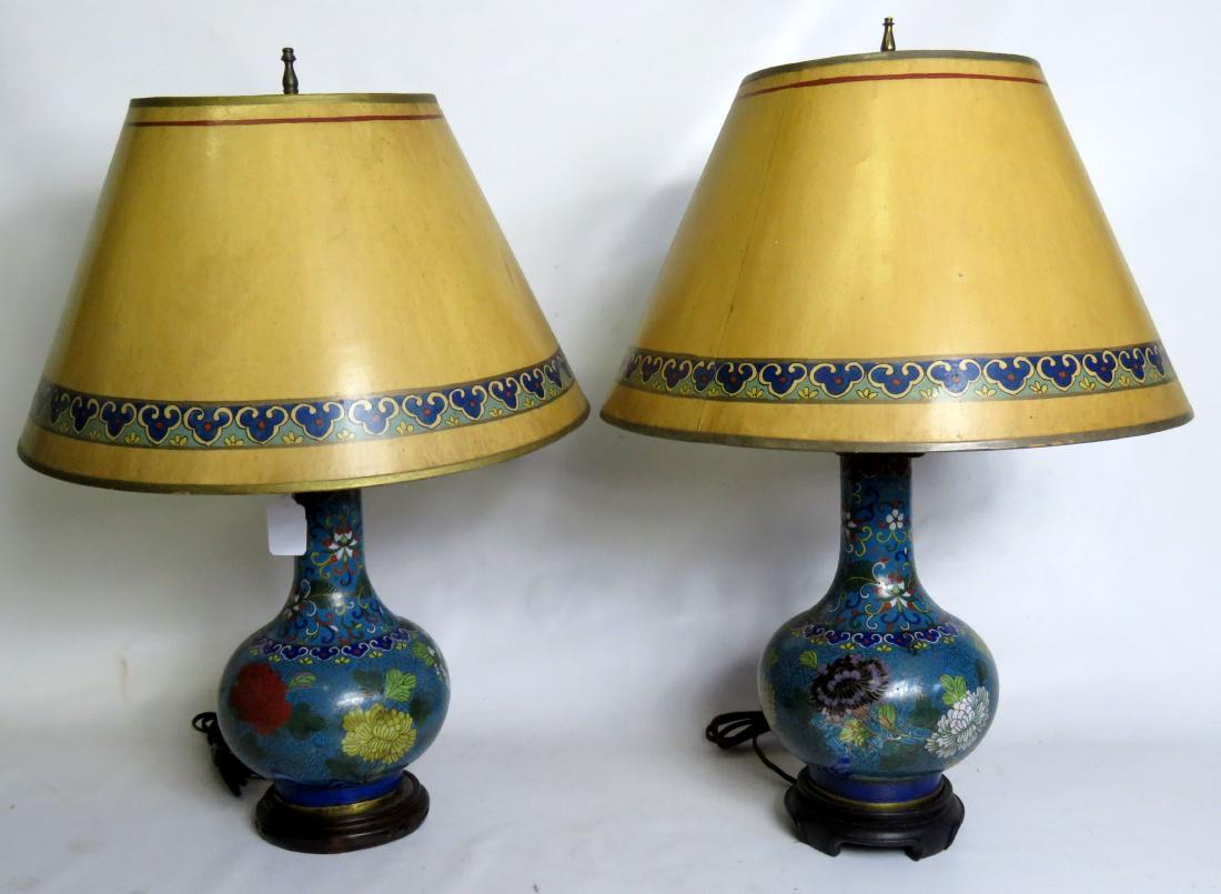 PAIR CHINESE CLOISONNE VASES, MOUNTED AS LAMPS, 19TH (1 of 1)