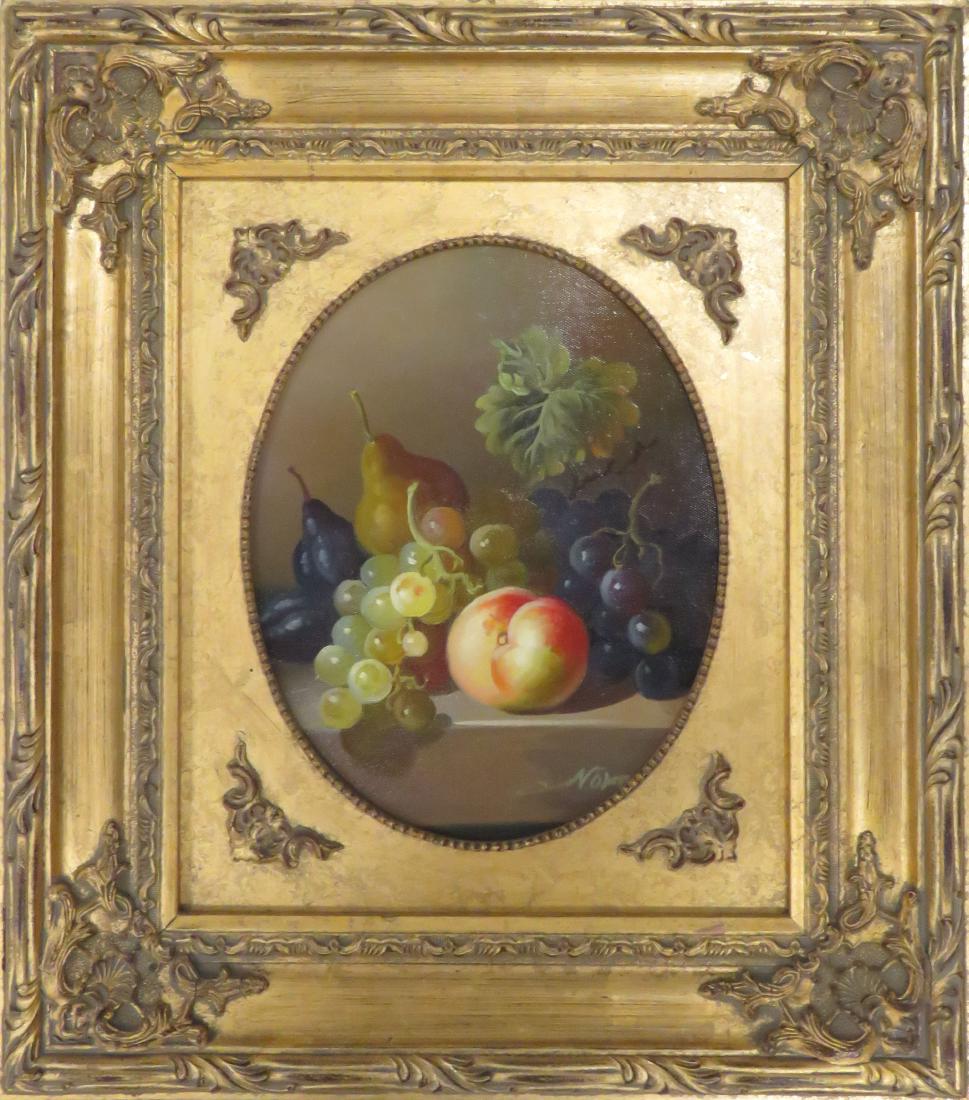 CONTINENTAL SCHOOL (20TH CENTURY), OIL ON CANVAS, STILL: CONTINENTAL SCHOOL (20TH CENTURY), OIL ON CANVAS, STILL LIFE-FRUIT, SIGNED. 10 X 8"; FRAMED 17 X 15"