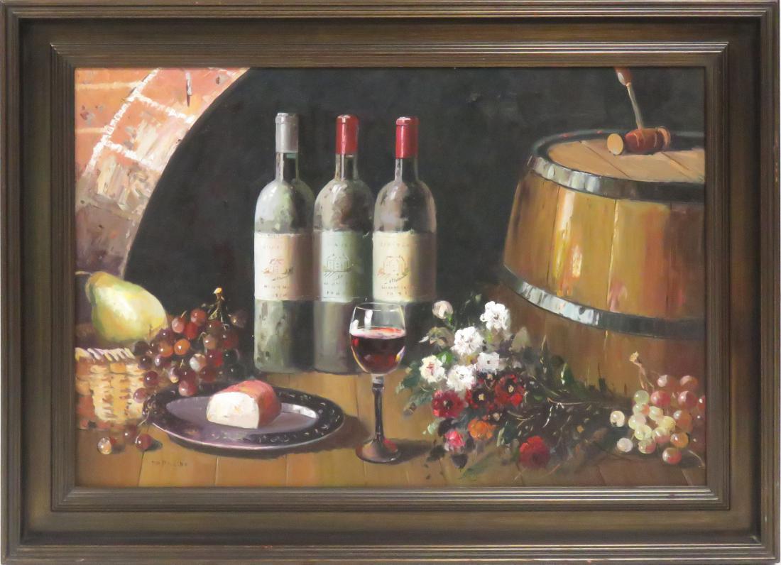 CONTINENTAL SCHOOL (20TH CENTURY), OIL ON CANVAS, BREAD: CONTINENTAL SCHOOL (20TH CENTURY), OIL ON CANVAS, BREAD & WINE, SIGNED. 24 X 36"; FRAMED 31 X 43 1/2"
