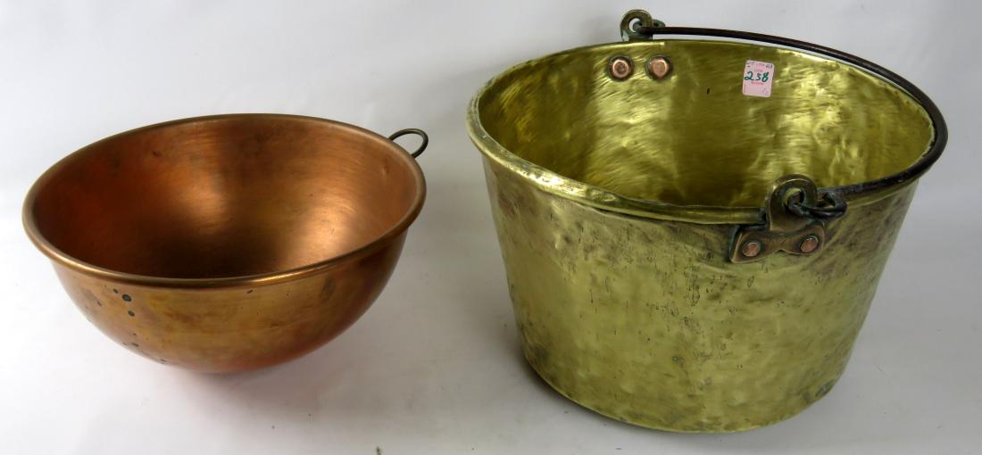 LOT (2) COPPER/BRASS BUCKET AND BOWL (1 of 1)