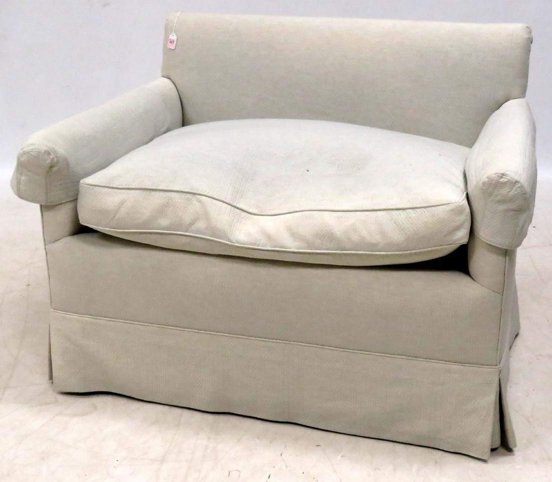 VINTAGE FRENCH DESIGNER DOWN UPHOLSTERED SETTEE. HEIGHT (1 of 1)