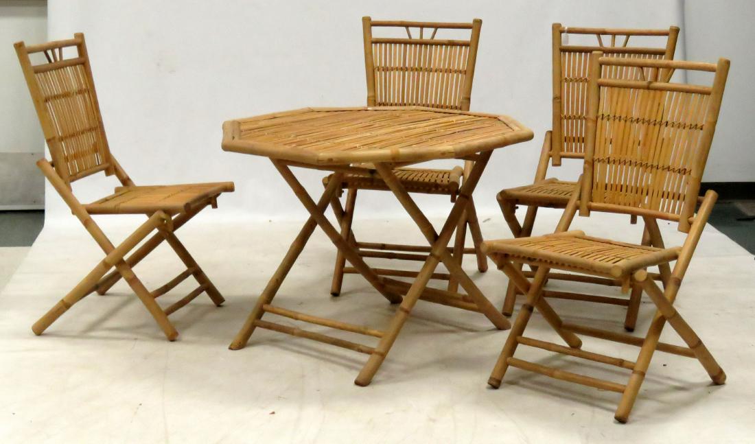 SET BAMBOO FOLDING BISTRO TABLE & (4) FOLDING CHAIRS (1 of 1)
