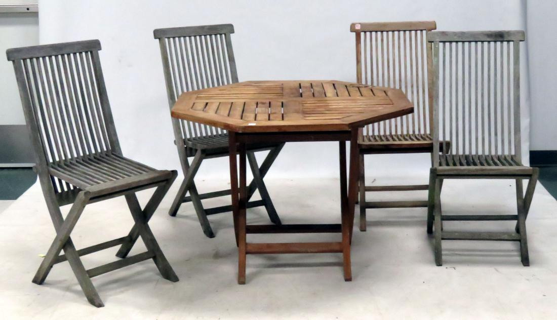 CARVED TEAK HEXIGONAL FOLDING TABLE WITH (6) TEAK (1 of 1)