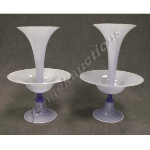 PAIR VENETIAN BLUE GLASS EPERGNES: PAIR VENETIAN BLUE GLASS EPERGNES. HEIGHT 12" **DUE TO THE SIZE AND/OR FRAGILITY OF THIS LOT IN-HOUSE SHIPPING IS NOT AVAILABLE**
