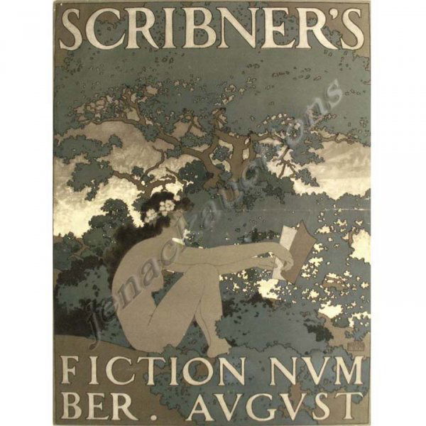 MAXFIELD PARRISH LITHOGRAPH/POSTER, SCRIBNER'S: MAXFIELD PARRISH LITHOGRAPH/POSTER, SCRIBNER'S, AUGUST 1897. 20 X 14 1/2" (CREASE, EDGE TEARS)