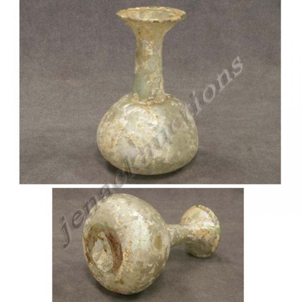 HOLY LAND-ROMAN MOTTLED PALE GREEN GLASS FLASK