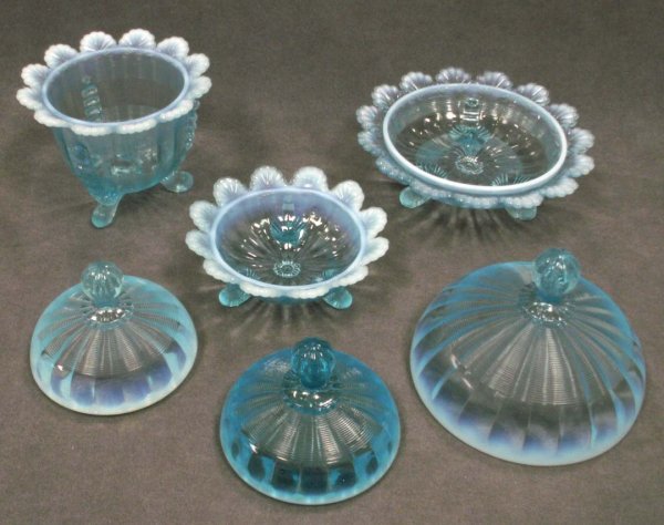 LOT (3) OPALESCENT BLUE PATTERN GLASS BOWLS - 2