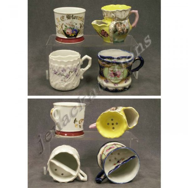 LOT (4) VICTORIAN DECORATED IRONSTONE SHAVING MUG