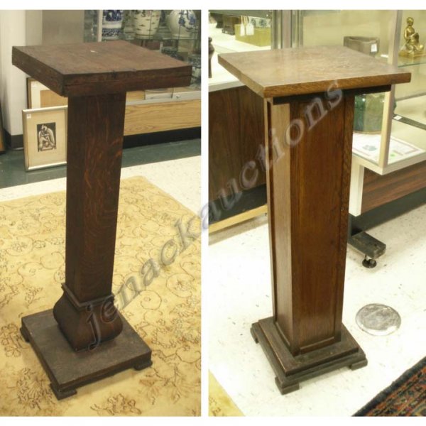 LOT (2) CARVED OAK PEDESTALS, EARLY 20TH CENTURY